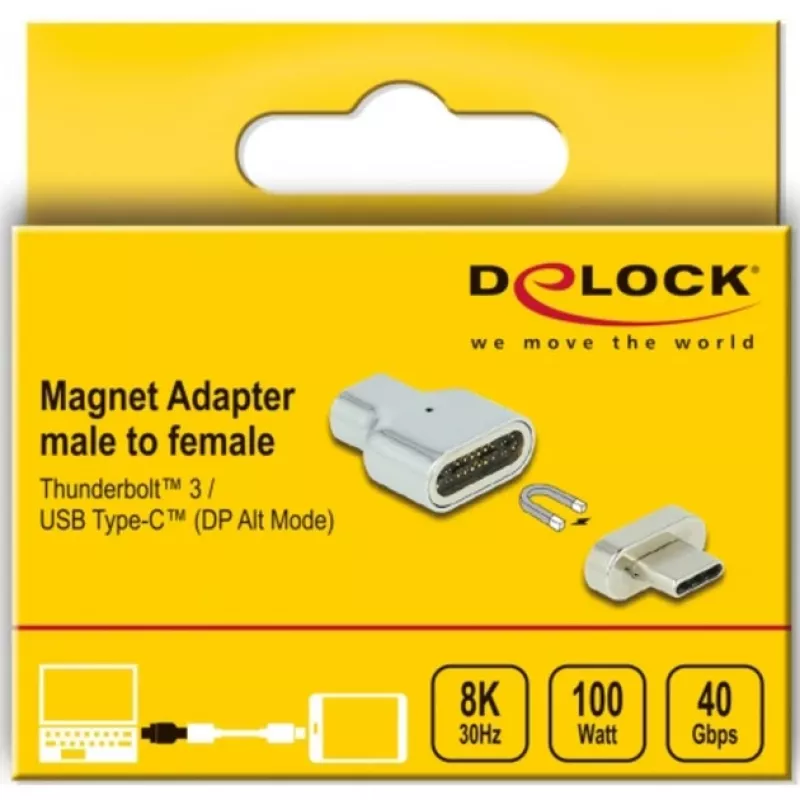 DeLOCK - Thunderbolt / USB-C adapter - USB-C (M) magnetic to USB-C (W) - USB 3,2 Gen 2 / Thunderbolt 3 4,5 A - 8K Support - Silver (66433)