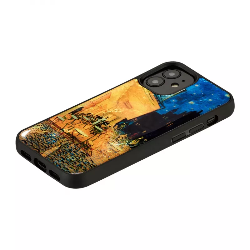 Protective iKins case for Apple iPhone 12 mini — black 'Cafe Terrace' design