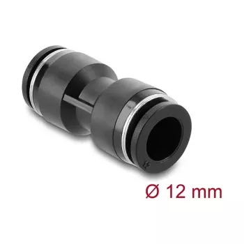 Pneumatic connector DELOCK 12 mm straight, female thread, metal/plastic body, length 48.5 mm, black