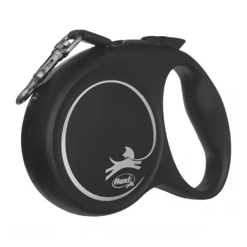 Retractable dog lead Flexi Black Design M, tape leash, 5 m, for medium breeds (10–25 kg), max load 20 kg