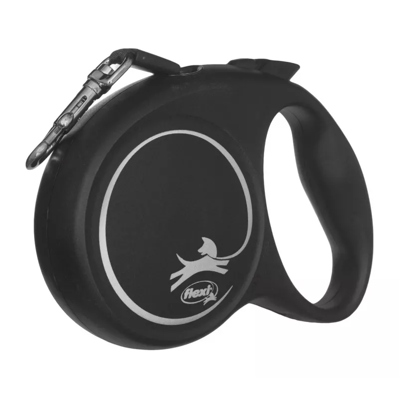 Retractable dog lead Flexi Black Design M, tape leash, 5 m, for medium breeds (10–25 kg), max load 20 kg