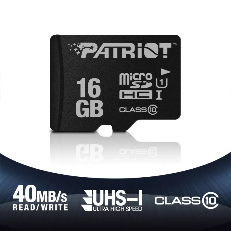 MicroSDHC memory card PATRIOT PSF16GMDC10 — 16 GB, Class 10, UHS-I (U1), 80 MB/s, black