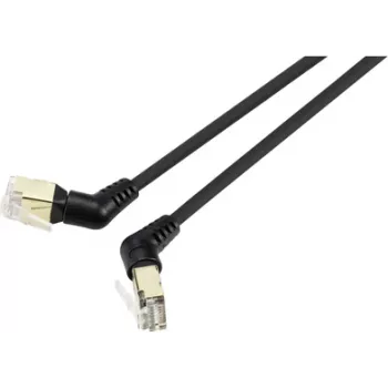 Renkforce RF-6071554 RJ45 Network Cable, Patch Cable CAT 8.2 S/FTP 1.00 m Black Plug Contacts 360° Rotatable, Angled Cable Exit 1 pc(s) (RF-6071554)