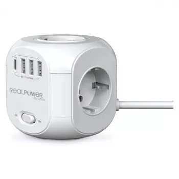 RealPower PowerBox 431 Power Extension 1.8 m 4 AC Outlets Indoor White