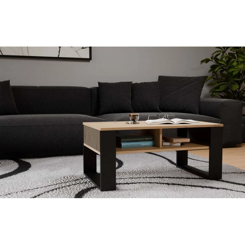 Coffee table top e shop STOLIK KAWOWY ŁAWA MODERN 2P SLIM Dąb Artisan black slats