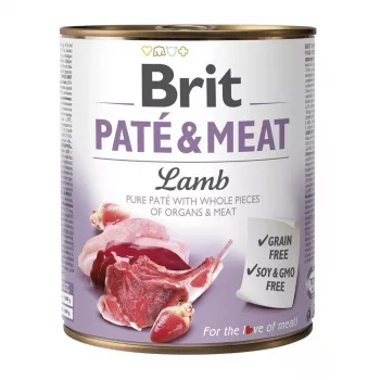 Wet dog food Brit Paté & Meat with lamb 800 g – adult complete canned meal, 11% protein, 9% fat, 75% moisture
