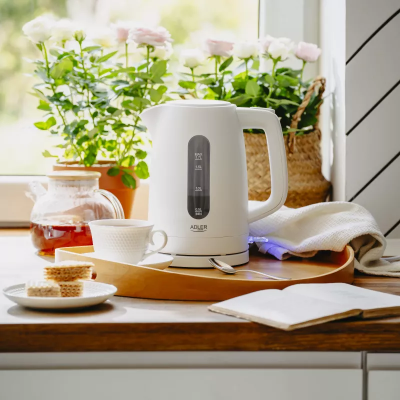 Electric kettle Adler AD 1379w — 1.7 L, up to 2200 W, white, 360° swivel base, polypropylene