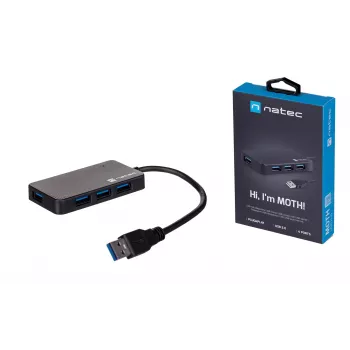USB hub NATEC Moth 4-port USB 3.2 Gen 1 Type-A (5000 Mbit/s), USB-powered, black, 0.15 m cable
