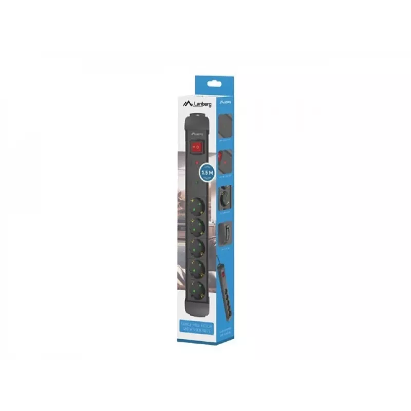 Power extension Lanberg SP1-05F-0150-BK 1.5m 5 AC outlets Indoor Black