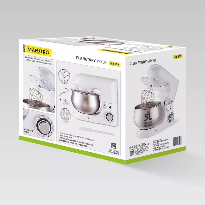Planetary mixer Maestro MR-559 stand mixer, 5.0 L stainless steel bowl, 2000 W, 6 speeds, rotary control