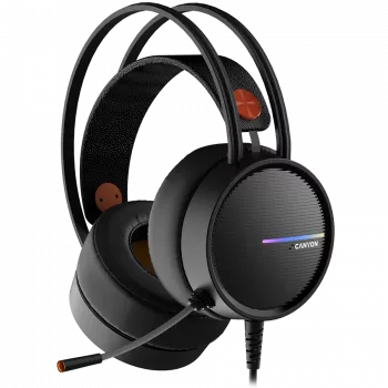 CANYON INTERCEPTOR GH-8A, Gaming headset 3.5mm jack plus USB connector for LED backlight, adjustable microphone and volume control, with 2in1 3.5mm adapter, cable 2M, Black and Ora