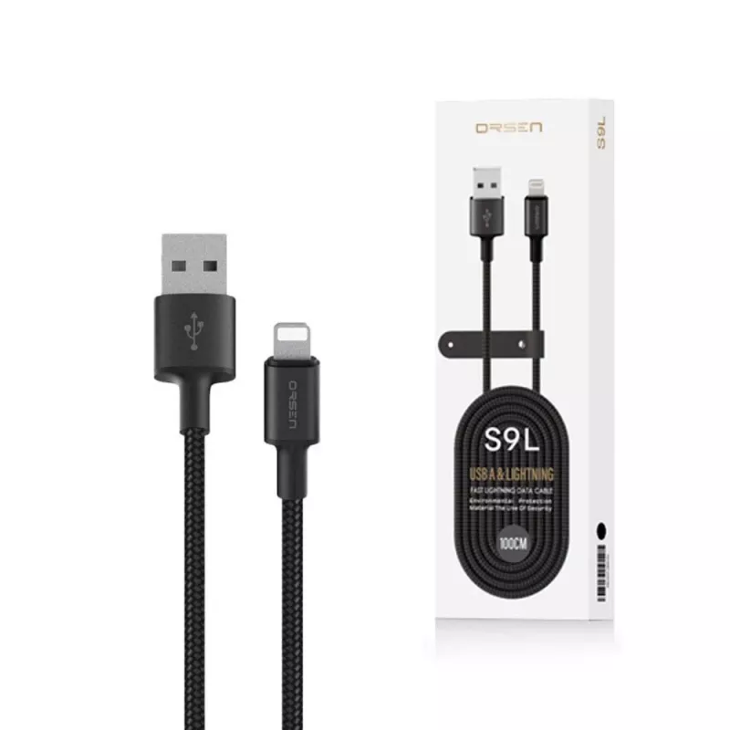 USB-A to Lightning Cable Orsen S9L 1 m 2.1A — black