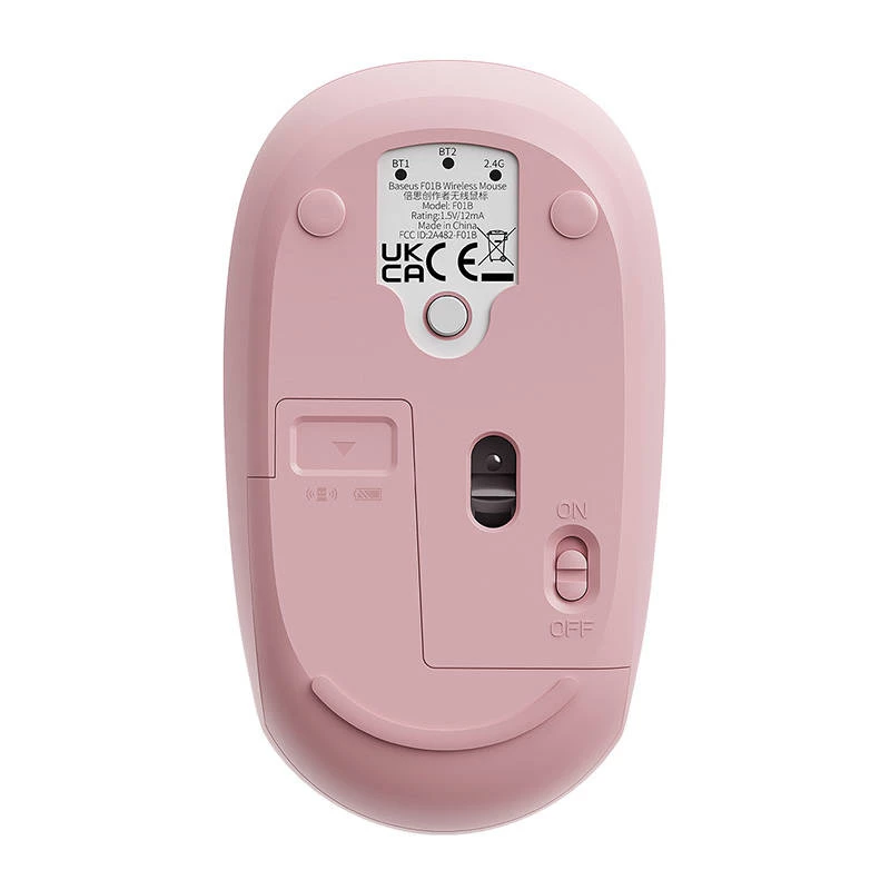 Wireless mouse Baseus F01B Tri-mode 2.4G BT5.0 1600 DPI (pink)