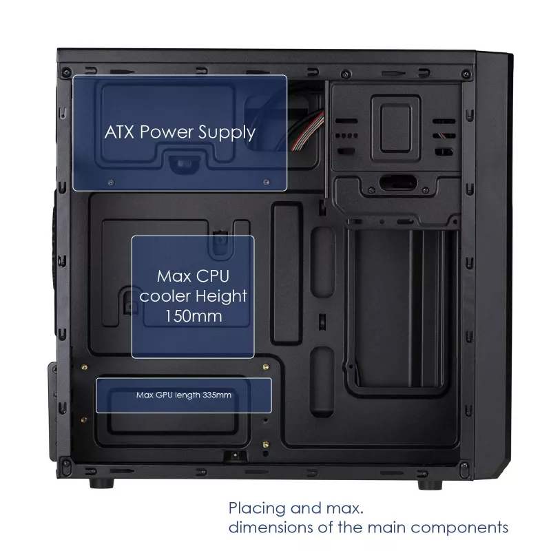 Akyga AK17BK Micro ATX Tower Case, 2x USB 3.0, without PSU, Black