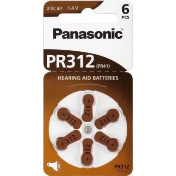 Hearing Aid Batteries Panasonic PR 312 Zinc Air 170 mAh — 6 Pack