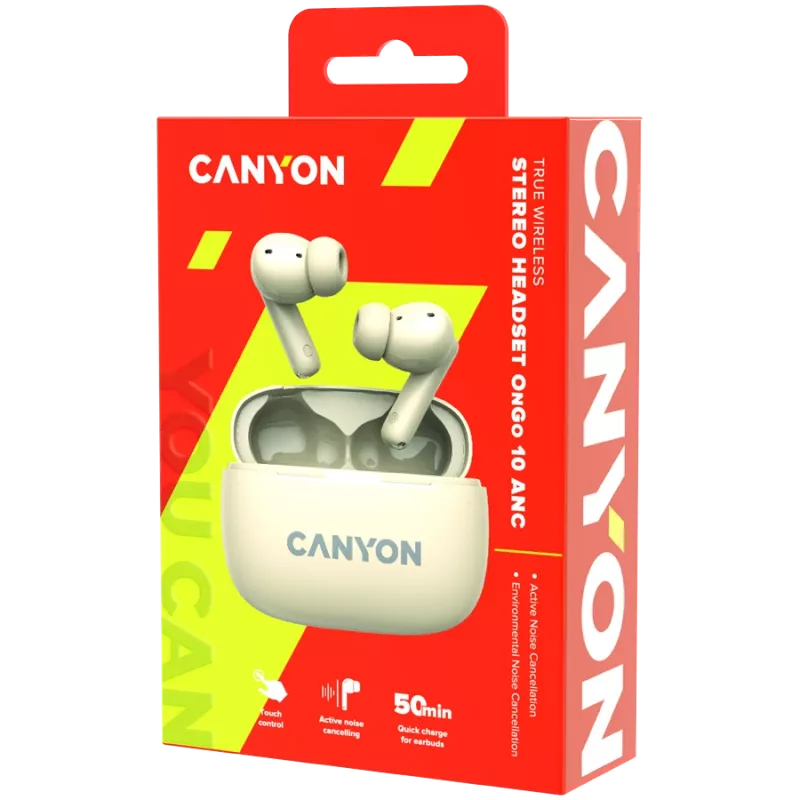 Canyon CNS-TWS10BG Headphones and Headset True Wireless Stereo (TWS) In-Ear calls/music/Sport/everyday use USB Type-C Bluetooth Beige (CNS-TWS10BG)