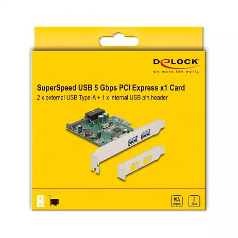 DeLOCK PCI Express x1 Card to 2 x USB 3.2 Gen 1 Type-A + 1 x internal 19 pin header