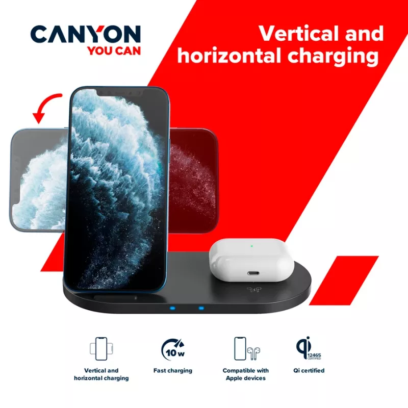 Charger Wireless Dock 2in1 QI 10W/USB-C/LED black