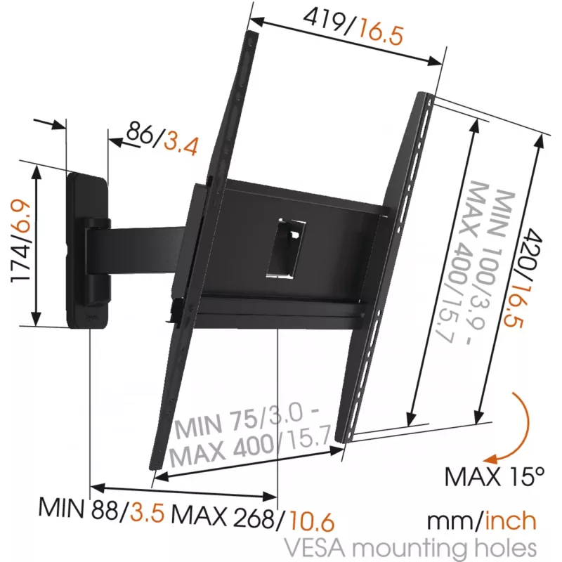 Vogels | Wall mount | MA3030-A1 | Full motion | 32-65 | Maximum weight (capacity) 25 kg | Black