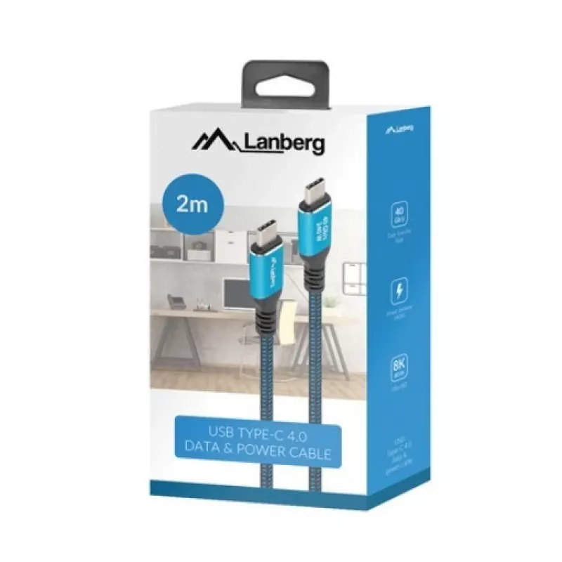USB-C to USB-C cable LANBERG CA-CMCM-45CU-0020-BK, 240W PD, 8K@60Hz, 2.0 m
