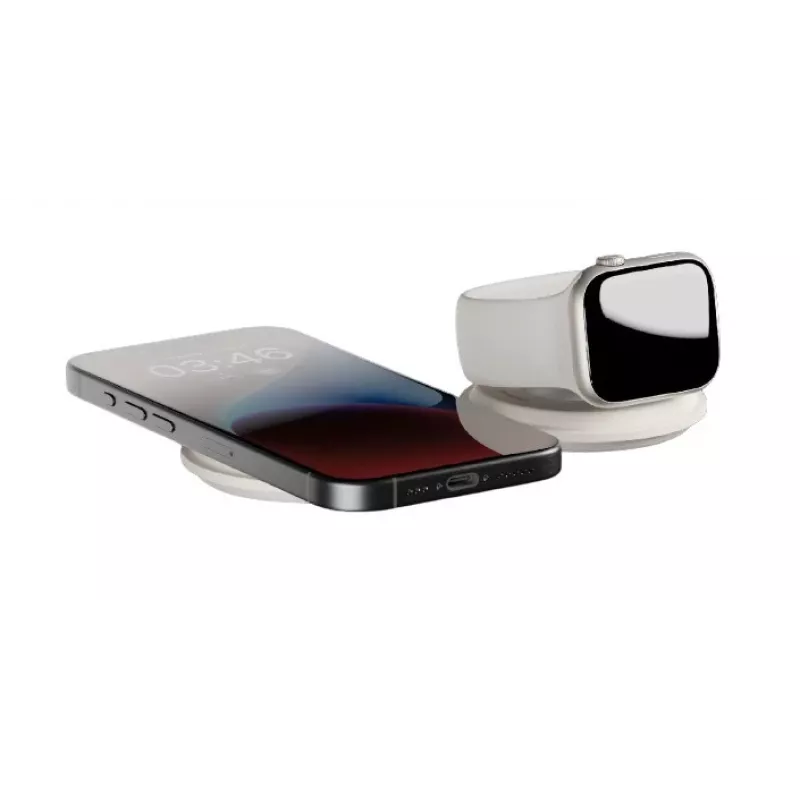 Indoor 2-in-1 Wireless Charger native union Voyage 2-In-1 Wireless Charger Sandstone USB smartphone compatibility light grey