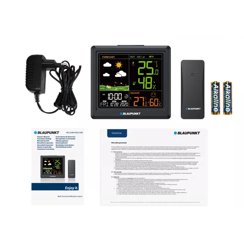 Weather station BLAUPUNKT WS25BK — indoor/outdoor temperature and humidity monitor, black, 1 sensor, LCD display