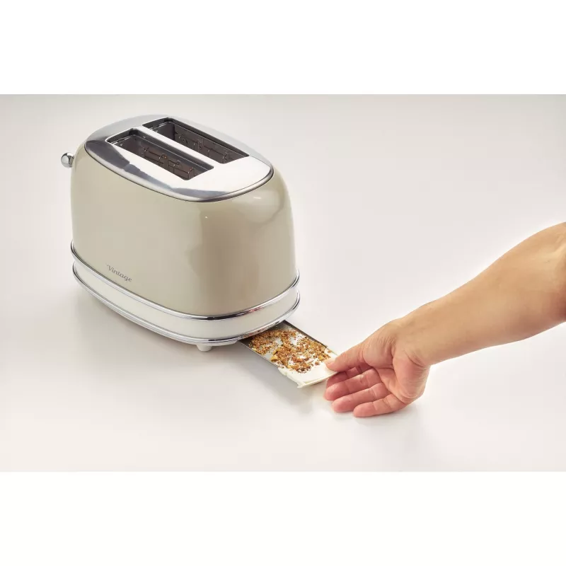 Ariete 155 Design 2 Slice Toaster with Sandwich Cages, 6 Toasting Levels, 810 W, Stainless Steel Body, Removable Crumb Tray, Pastel beige