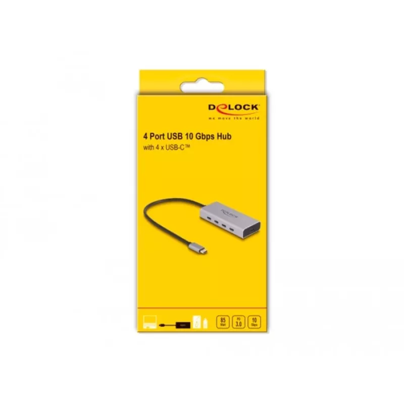 DeLOCK USB Hub 10 Gbps Type-C 4 Ports PD 85W 30cm Cable