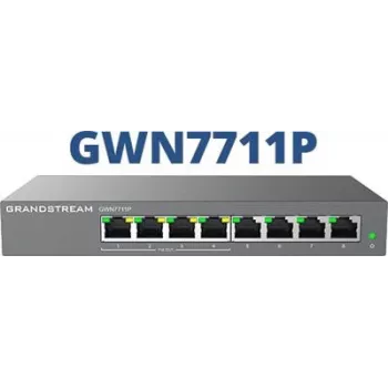 Managed L2 Gigabit PoE Network Switch Grandstream GWN7711P — 8x RJ-45 10/100/1000, 48V DC, Desktop/Wall-mount