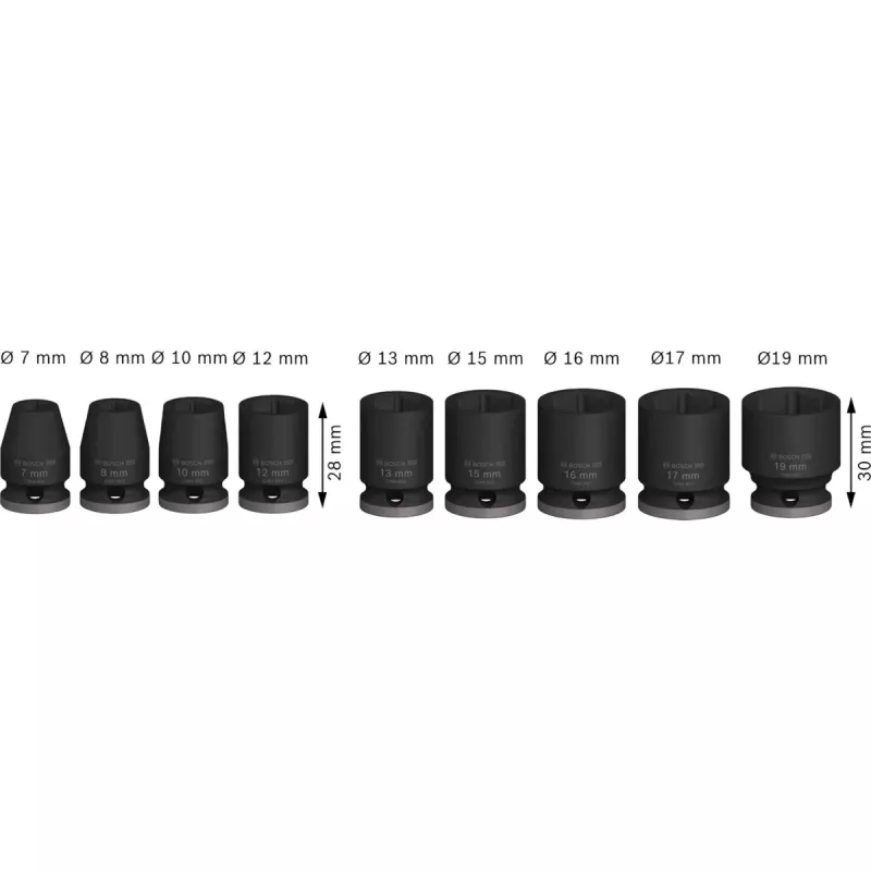 Impact socket set Bosch 3/8 inch, 9-piece, black, standard