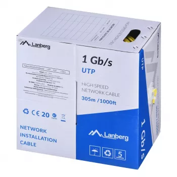 Networking cable LANBERG LCU6-10CC-0305-Y U/UTP Cat6 305 m Yellow, 23 AWG, 250 MHz