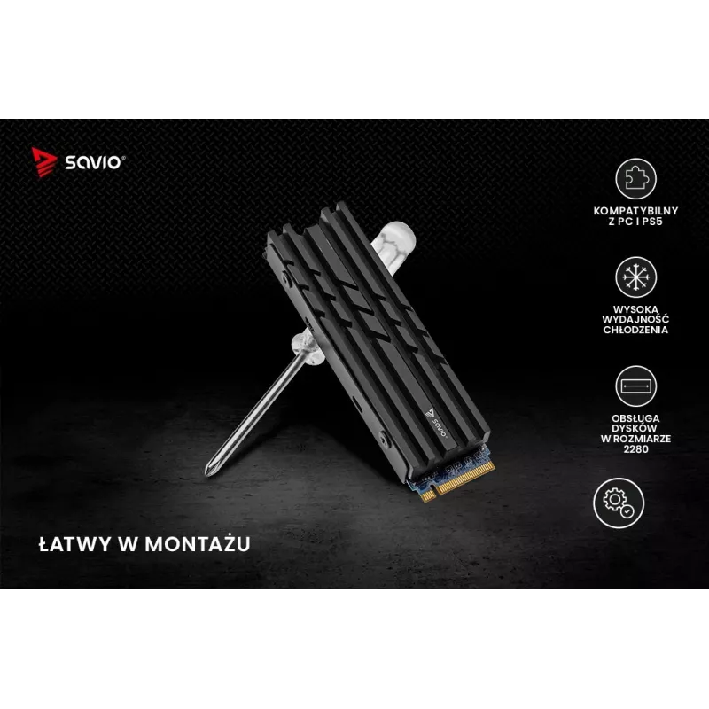 Air cooler SAVIO M.2 NVMe 2280 AK-60 Black heatsink for 22x80 mm SSD