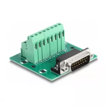 DeLOCK D-Sub 15 pin male to Terminal Block for DIN rail 58mm x 61mm x 30mm
