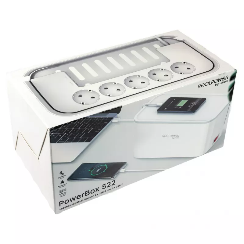 Power extension RealPower PowerBox 522 1.5 m 5 AC outlets Indoor White