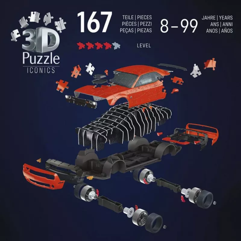 3D puzzle Ravensburger Dodge Challenger R/T Scat Pack Widebody – Iconics series, model replica