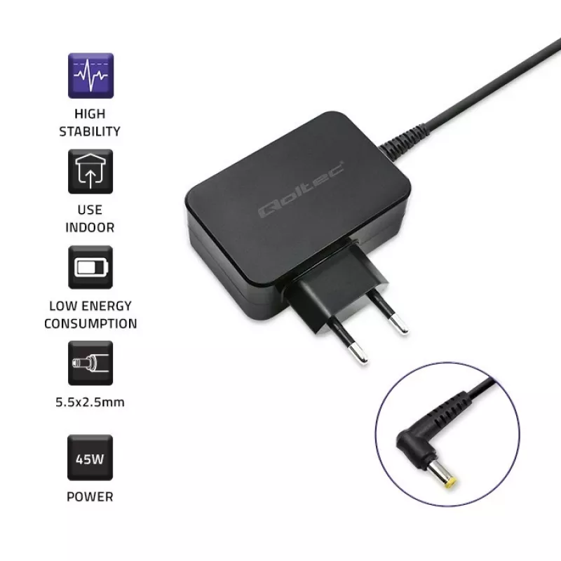 Charger QOLTEC 52407 for Toshiba Ultrabook 45W 19V 2.37A power adapter