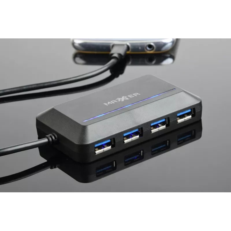 USB hub GEMBIRD ACT-HUB3C-4P — USB 3.2 Gen 1 Type-A host to 4 × USB 3.2 Gen 1 Type-C, 5000 Mbit/s, black