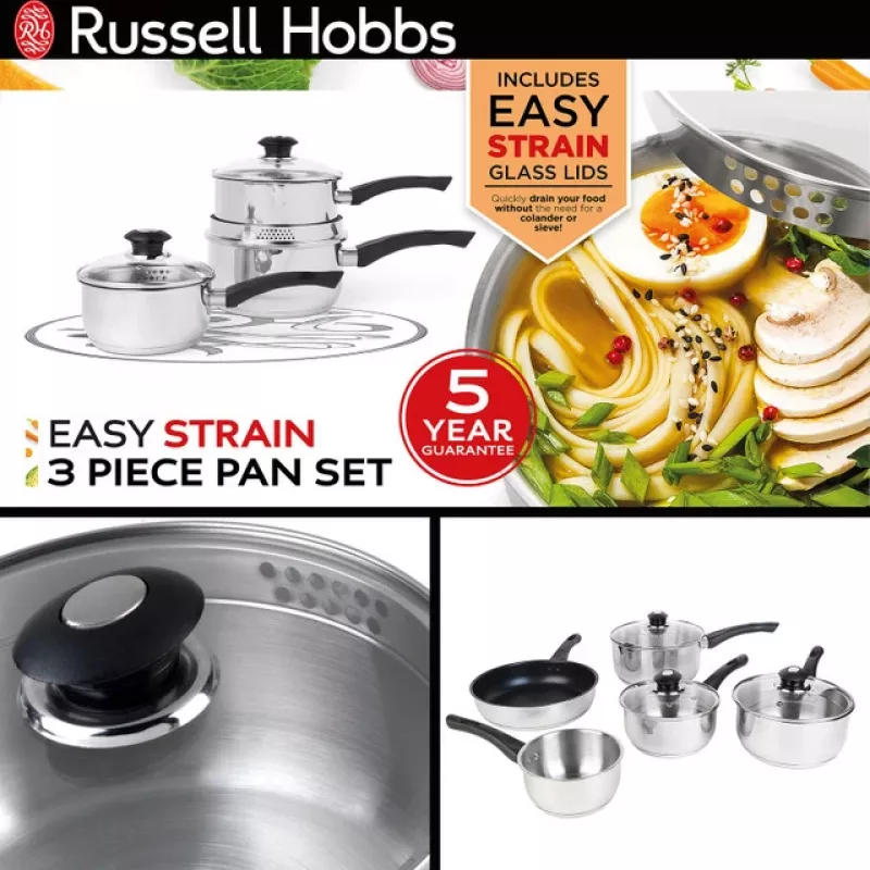 Cookware set Russell Hobbs RH00542EU7 — 3-piece non-stick pans, dishwasher-safe