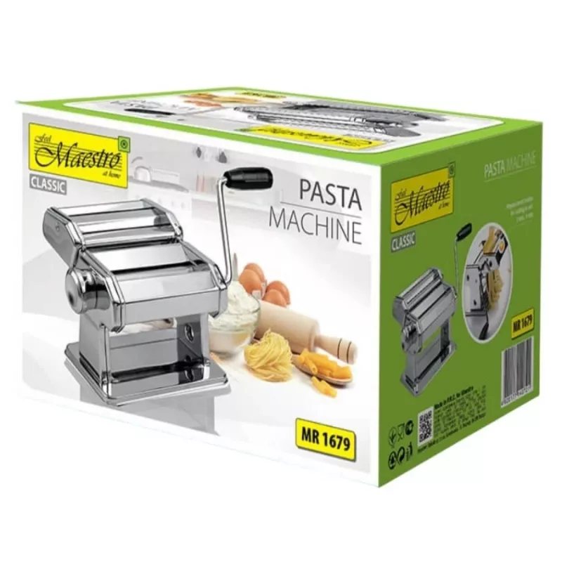 Manual pasta machine Maestro MR-1679 — stainless steel, manual noodle maker, disassemblable, parts replaceable