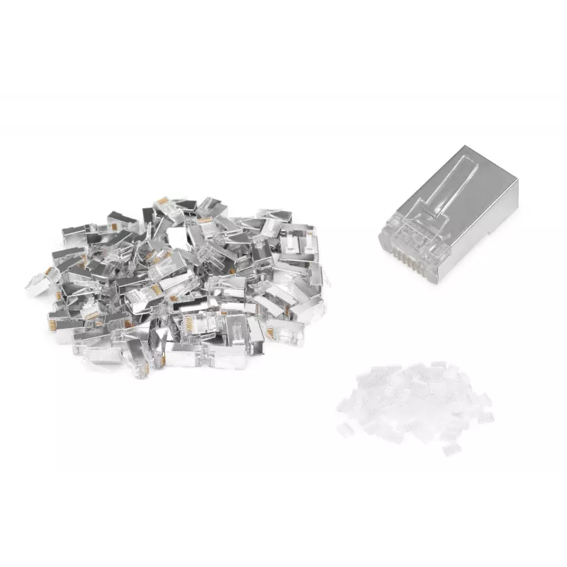 Digitus CAT 6 modular plug for round cable pass through plug 100 pcs RJ-45 Male Silver Transparent