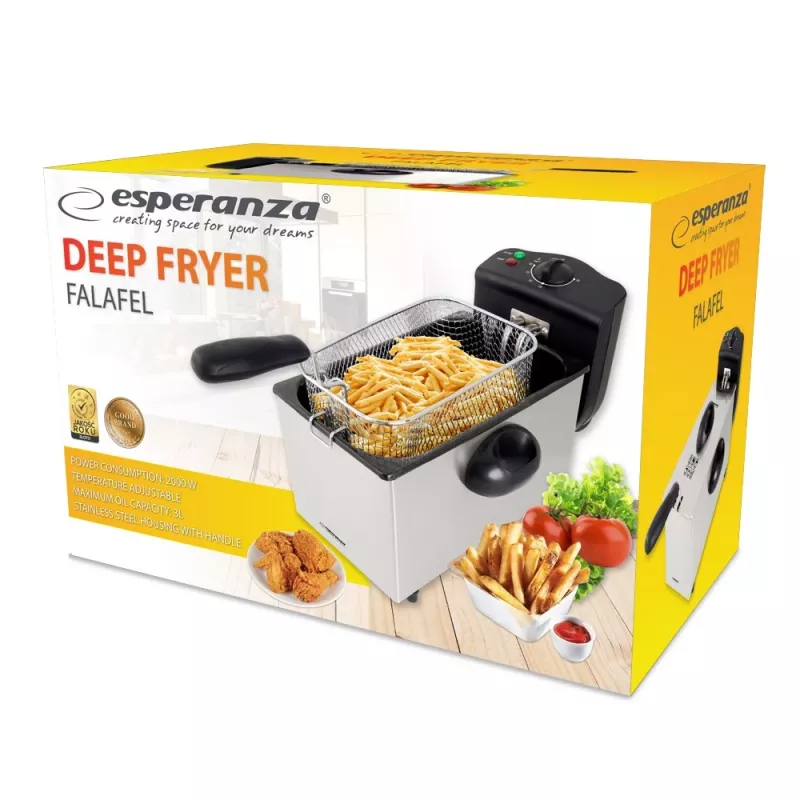 Deep fryer ESPERANZA FALAFEL Single 3 L — stainless steel bowl, 2200 W, adjustable thermostat