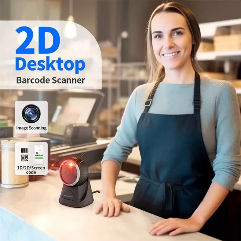 Qoltec Lettore Di Precisione Da Table Di Codici a Barre 1D E Scanner QR 2D, Lettore Codice a Barre, Black