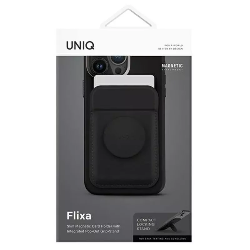 Magnetic card wallet UniQ Flixa — MagSafe-compatible, black (jet black)