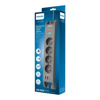 Power strip surge protector Philips 4-socket 2 m cable 3×US