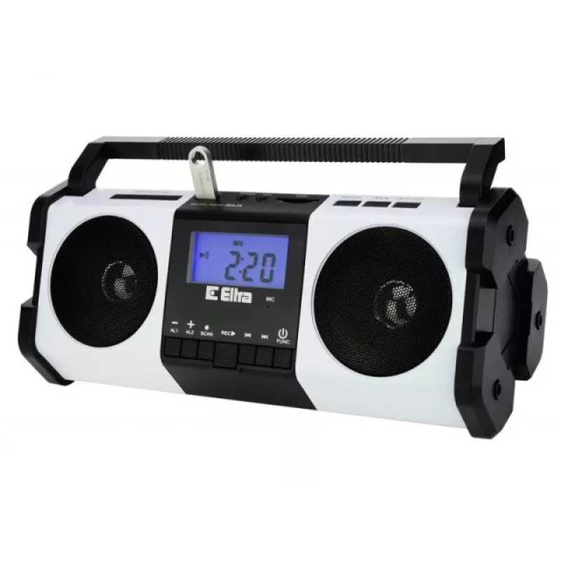 Portable radio Eltra MAJA — white, compact design, battery or mains powered