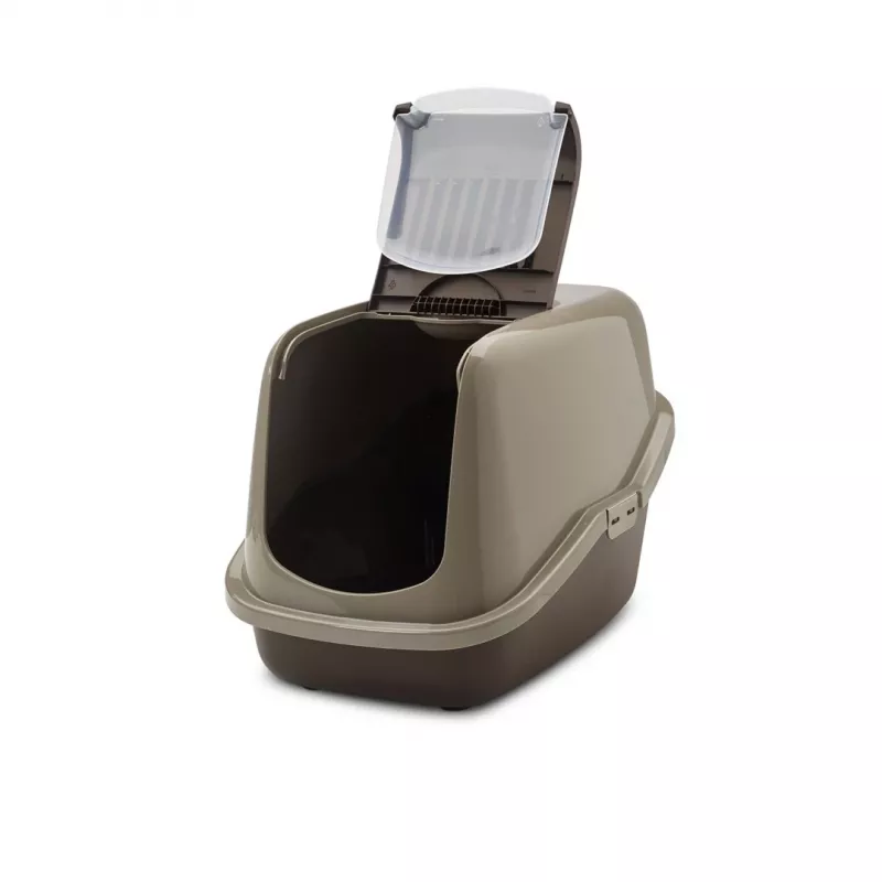 Covered cat litter box Savic Nestor, plastic, 56×39×38.5 cm, warm gray–chocolate brown