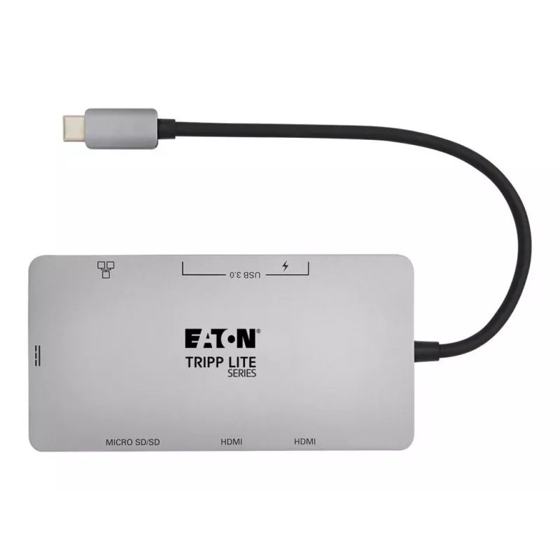 Eaton Tripp Lite USB-C Dock, Dual Display - 4K 60 Hz HDMI, USB 3,2 Gen 1, USB-A Hub, GbE, Memory Card, 100W PD Charging, Gray - docking station - USB-C - 2 x HDMI - 1GbE (U442-DOCK