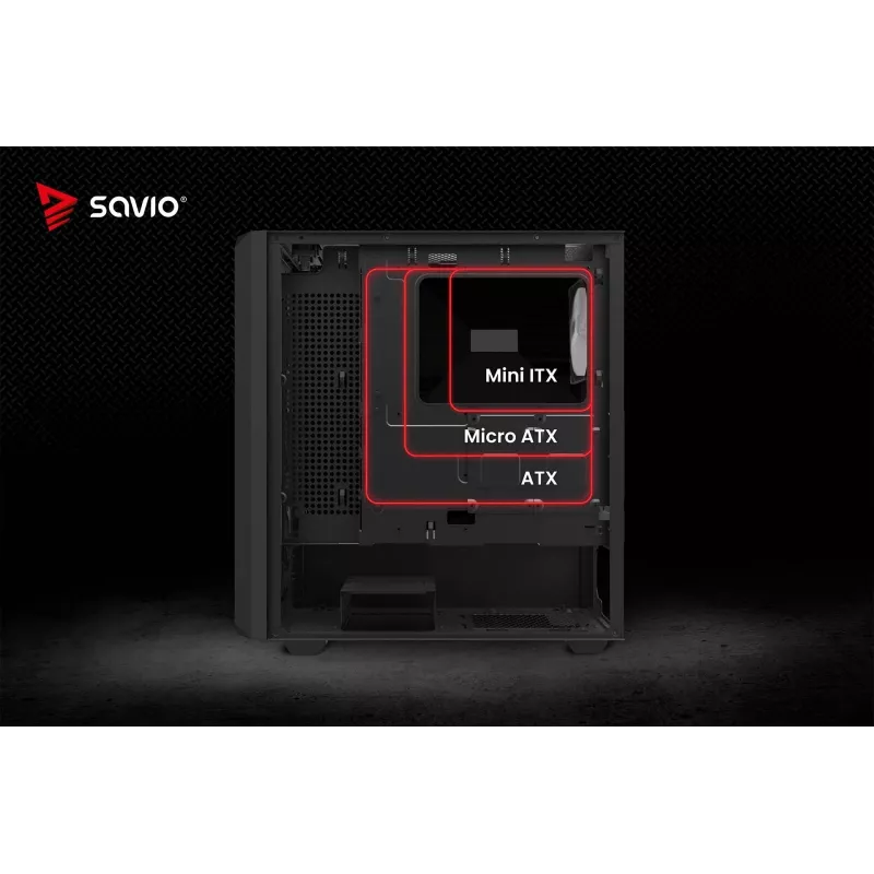 PC Cube Case SAVIO Noctis Glass RGB — Black, ATX/Micro-ATX, 210×410×450 mm, 3×120 mm front fans