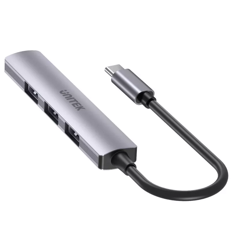 USB-C hub Unitek H1208B — 1x USB-A 5 Gbps, 3x USB-A 2.0, USB-C host, aluminium housing, 0.20 m cable