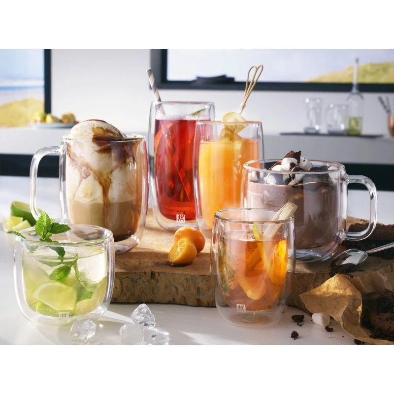 Glass Coffee Cups ZWILLING 39500-112-0 double-wall 335 ml, set of 2, oval, heat-resistant, with handles
